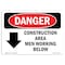 Signmission Safety Sign, OSHA Danger, 7" Height, Rigid Plastic, Construction Area Men Working Below, Landscape OS-DS-P-710-L-1932 - alternate 1